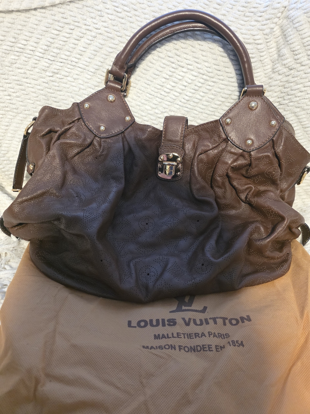 Louis Vuitton Dark Brown Leather Perforated Shoulder Bag